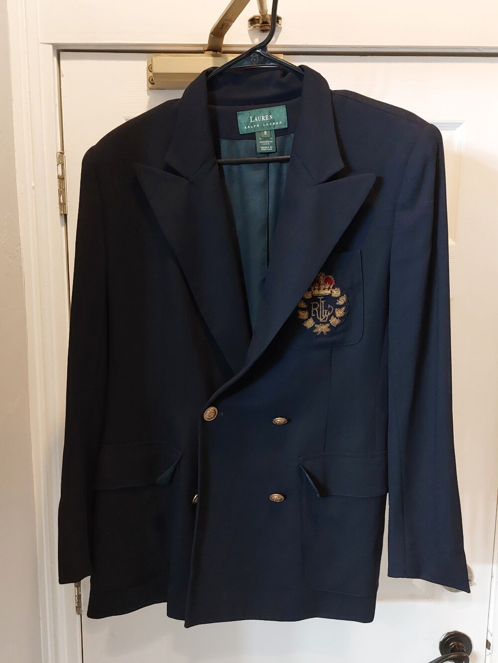 Lauren Ralph Lauren Navy Double-Breasted Crest Blazer